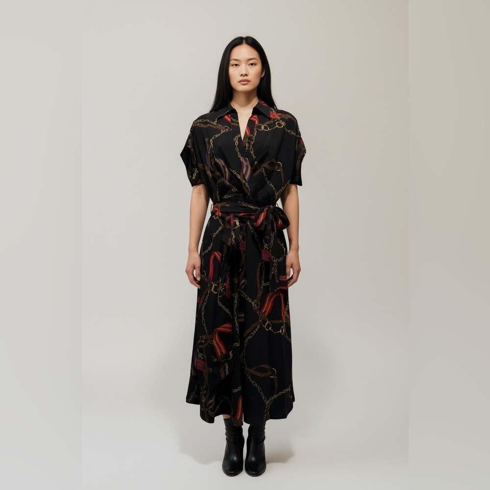 Lauren by Ralph Lauren black label- Cache Black and Gold Chain Print Midi- 2 P